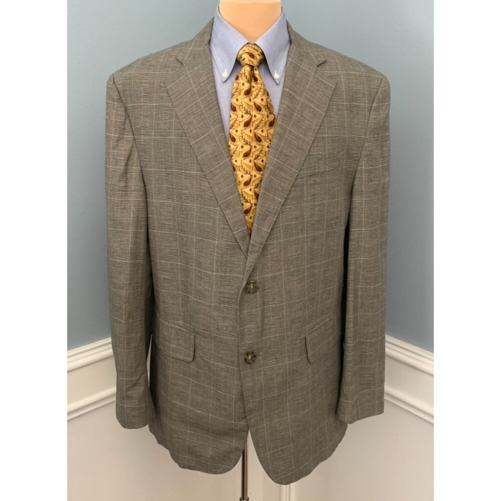 Banana Republic Blazer Mens 44R Linen Plaid Window Check Lined Jacket Sportcoat